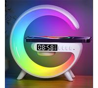 Chargeur sans fil 3 en 1 avec lumière RGB et haut-parleur Bluetooth - Charge rapide Qi compatible avec iPhone/Samsung/Android, réveil.