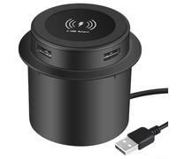 Chargeur sans fil 3 en 1 intégré pour comptoir avec bloc caché et double prise USB 5 V2 A, comprend un adaptateur d'alimentation 15 W et une protection contre les surtensions