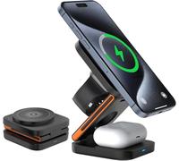 Chargeur sans fil 3 en 1 pour iPhone 16e/16/15/14/13/12/11/Pro Max/X/8 Station de charge magnétique pour smartphone 15 W Support de charge rapide pliable pour iPhone iWatch 10/9/8/7/6/5/4/3/SE pour
