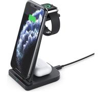 Chargeur sans Fil 3-en-1 - QUMOX - iWatch, AirPods Pro, Apple iPhone - Noir - Qi - 5W/15W