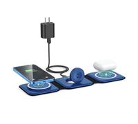 Chargeur sans fil 3 en 1, station de charge magnétique de voyage sans fil GaN 3 en 1, compatible avec iPhone 16/15/14/13/Pro/Max, iWatch, AirPods 4/3/2/Pro (adaptateur inclus)
