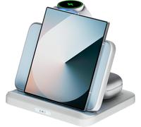 Chargeur sans Fil 3-en-1 Tigratigro pour Samsung - Station de Recharge Rapide Pliable Compatible Galaxy S24/S23/S22/S21/Note 20/10/9/Z Flip/Z Fold + Montre Galaxy & Buds (Blanc, Modèle W820)