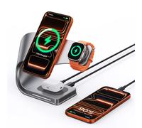 Chargeur sans fil 4 en 1, coque métallique magnétique 15W, Station de charge rapide, support pour téléphones mobiles iPhone 12-17, Airpods, Apple Watch Silvery