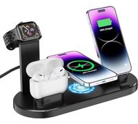 Chargeur sans fil 4 en 1 pour iPhone, station de charge rapide pour Magsafe pour iPhone 15/14/13/Pro/Pro Max/12/11/X/Xr/XS/8, pour AirPods, Apple Watch, Samsung, Google Pixel (noir)