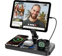 Chargeur Sans Fil 6 en 1 Appareils Apple, Station de Recharge Horloge et Lumiere Ambiance 7 Couleurs, Support iPad et Charge Filaire 30W iPhone 17/16/15/iWatch Series/AirPods 4/Pro 3(Noir)