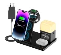 Chargeur sans Fil 6 en 1, Chargeur Induction Rapide certifié Qi 15W avec Affichage de l'heure, Veilleuse et Réveil pour iPhone 16 15 14 13 12 Pro Max Apple Watch Airpods Samsung Xiaomi Redmi Google