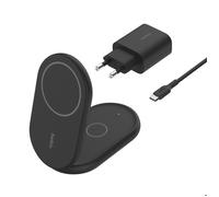 Belkin BOOST CHARGE 2-in-1 - Support de chargement sans fil - magnétique, pliable, avec Qi2 + adaptateur secteur - 15 Watt - Fast Charge - noir - pour Apple iPhone 12, 13, 14, 15, 16 Noir
