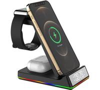 Chargeur sans fil - DWO Europe - Pliable - Dock RGB - Horloge LED - 15W rapide pour Samsung Galaxy