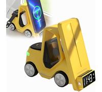 Chargeur sans Fil en Forme De Voiture De Bureau, Support De Téléphone Portable avec Réveil, Grande Bobine D’Induction avec Plaque De Charge à Alignement Automatique Et Mat, Yellow