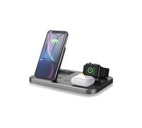 Chargeur Sans Fil en Plastique 3 en 1 avec Veilleuse et Port USB, Doit Utiliser un Adaptateur(Gris)-