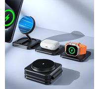 Chargeur sans fil Hinyx Mag-Safe, chargeur de voyage magnétique pliable, station de charge sans fil 3 en 1 pour iPhone 15/14/13/Air Pods 3/2/Apple iWatch Series Ultra2/S2-S9 (avec adaptateur QC 3.0)