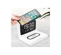 Chargeur sans fil LED avec réveil, affichage de la température, 10 W - Compatible iPhone 11, X, 8, Galaxy S10 et S9 - Blanc