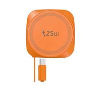 Chargeur sans Fil Magnétique 25W avec Câble USB-C rétractable, Charge Rapide Qi2.2 25W pour iPhone 17/16/15/14/13/12,Airpods Pro etc, Chargeur Induction Voyage pour Samsung Galaxy Google Pixel,Orange