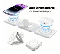 Chargeur sans fil magnétique 3-en-1 2025 Nouveau, chargement rapide flexible, station d'accueil de voyage, compatible avec les appareils Apple, compatible avec iPhone 16/15/14/13/12 Taille UniqueGéomé