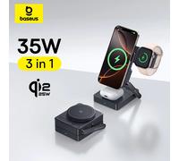 Chargeur sans fil magnétique 3 en 1 Baseus Qi2.2 25W à charge rapide pour iPhone 17 16 15 14 Apple Watch Écouteurs AirPods Pro iWatch Add 45W EU Plug