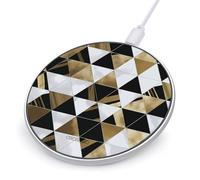 Chargeur sans fil moderne avec triangles noirs et dorés 10 W certifié Qi avec câble USB et indicateur LED Station de charge portable pour tous les appareils Qi