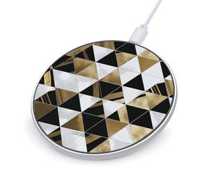 Chargeur sans fil moderne avec triangles noirs et dorés 10 W certifié Qi avec câble USB et indicateur LED Station de charge portable pour tous les appareils Qi