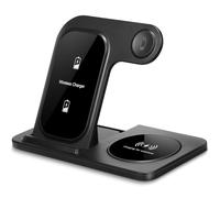 Chargeur sans Fil Pliable Trois 15 W Noir ABS | Recharge Simultanée Rapide, Interface Usb-c, pour Voyages D'affaires et Utilisateurs Multi-appareils