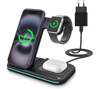 Chargeur Sans Fil Pour Iphone,Apple Watch Et Airpods Par - 15w Support De Charge Sans Fil 3 En 1 Pour Magsafe - Station D'accueil Pour Charge Rapide - Adaptateur 20w Inclus - Noir