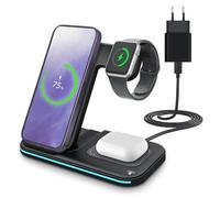 Chargeur sans Fil pour iPhone, Apple Watch et AirPods par MMOBIEL - 15W Support de Charge sans Fil 3 en 1 pour MagSafe - Station d'accueil pour Charge Rapide - Adaptateur 20W Inclus - Noir