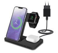 Chargeur sans Fil pour iPhone, Apple Watch et AirPods par MMOBIEL - 18W Support de Charge sans Fil 3 en 1 pour MagSafe - Station d'accueil pour Charge Rapide sans Fil - Adaptateur 20W Inclus - Noir