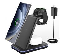 Chargeur sans fil pour Samsung et Android : station de charge JoyGeek 3 en 1 pour Galaxy Watch7 Pro/4/3/Active2/1 - Support de chargeur de téléphone pour S24/S23 Ultra/S22/S21/S20/Note 20, Z Fold&Flip