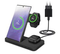 Chargeur sans Fil pour Samsung par MMOBIEL - 15W Support de Charge sans Fil 3 en 1 pour MagSafe Samsung Galaxy S25/S24/S23/S22 Séries, Galaxy Watch 6/5/4, Galaxy Buds - Adaptateur 20W Inclus - Noir