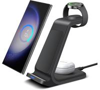 Chargeur sans Fil pour Samsung, Station de Charge 3 en 1 pour Samsung S25 S24 S23 S22,Z Flod/Flip 7 6, Chargeur Induction pour Galaxy Watch Ultra 8/8 Classic/Ultra/7/6/5, Galaxy Buds 3/3 Pro/2