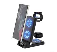 Chargeur sans fil pour Samsung, station de charge sans fil 3 en 1 pour téléphones Samsung, écouteurs et montres avec horloge, pour support de chargeur de téléphone portable Samsung (noir)