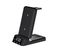 Chargeur sans fil pour Samsung, station de charge sans fil 3 en 1 pour téléphones Samsung, écouteurs, montres, avec fonction horloge, câble (noir)