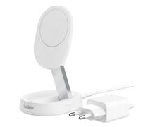 Chargeur pour téléphone mobile Belkin BoostCharge Pro - Support de chargement sans fil - magnétique + adaptateur secteur - 15 Watt - blanc