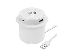 Chargeur sans fil rapide 3 en 1, prise USB de bureau pop-up pour iPhone, table de chevet Android, blanc