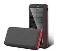 Chargeur sans Fil Rapide Qi 10W, 10000 / 20000Mah Banque d’Alimentation Solaire PD USB Powerbank étanche, Rouge, 20000Mha