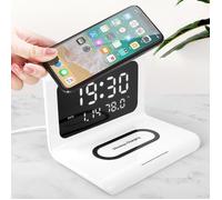 Chargeur Sans Fil Réveil LED Température Horloge 10W - iPhone 11 X 8 Galaxy S10 S9 - Blanc