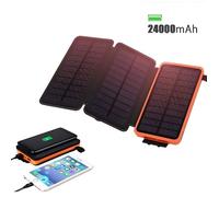 Chargeur Sans fil solaire 3 Panneau 24000mAh, Dual USB Haute Conversion d’Energie Portable Power Bank avec LED pour iPhone, Android