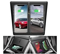 Chargeur sans Fil Voiture pour Tesla Modèle 3 10W Qi Support de Téléphone Auto à Induction Rapide Console Centrale de Voiture avec 3 Bobines Charge Horizontale/Verticale pour iPhone Android