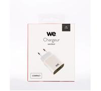 Chargeur secteur 1 USB 2.4A = 12W, coloris blanc