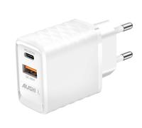 Chargeur Secteur 15W Double USB-A QC 3.0 + USB-C PD Charge Rapide blanc Akashi Blanc