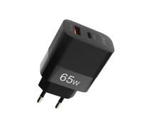 Chargeur Secteur 2 Ports USB + USB-C Puissance 65W Compact Noir