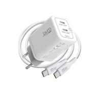PACK CHARGEUR SECTEUR RAPIDE 2 USB-C GAN 65W PD-PPS (USB-C 20W/65W + USB-C 45W/65W) + CABLE 2M C/C (100W) BLANCS - JAYM®
