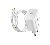 Chargeur Secteur 20W + Câble USB-C 1m pour iPhone 17 / 17 Pro / 17 Pro Max / 17 Air Blanc