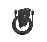 Nedis Chargeur Secteur GaN 20W USB-C Power Delivery et USB-A avec Câble Noir