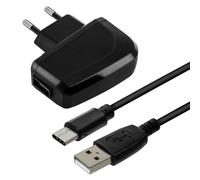 Chargeur Secteur 2A Smartphone et Câble USB Type C Flexible 1m Noir