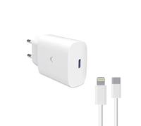 KSIX - Adaptateur secteur - Technologie PPS et GaN - 30 Watt - 3 A - PD, Ultra Fast Charge (24 pin USB-C) - sur le câble : Lightning - blanc - avec