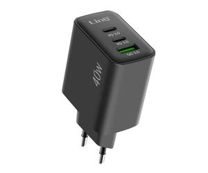 Chargeur Secteur 40W - USB QC 3.0 + 2x USB-C Power Delivery Noir