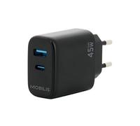 Chargeur Secteur 45W GaN 1 port USB-A & 1 port USB-C, Adaptateur Quick Charge Mural Rapide pour PC, Tablette & Smartphone
