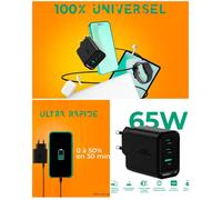 Chargeur secteur - ADVANCE - QuickFlex 65W - 2x USB-C PD + 1x USB-A QC - GaN compact - PPS & protections