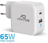 Advance Chargeur secteur PowerFlex Turbo USB-C + USB Type A 65W Blanc