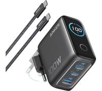 Chargeur secteur ANKER 1A2C 100 W 3 ports USB-C USB-A affichage numérique Noir