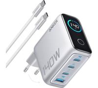 Chargeur secteur Anker Zolo 140W, affichage numérique, 3x USB-C, 1x USB-A, PD 3.1, câble USB-C inclus, argenté